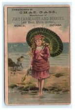 Chas Gass Fine Carriages Girl on Beach Muncie Indiana Advertising Trade Card