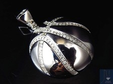 White Gold Finish Genuine Diamond Basketball Style Pendant Charm 1.5
