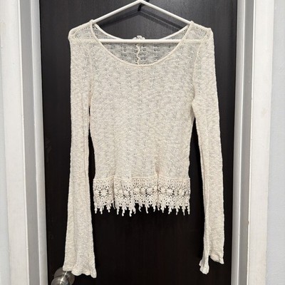 Y2K Bell-Sleeve Crochet Top S Boho Poetcore Fairycore Cottage Peasant Ren Faire