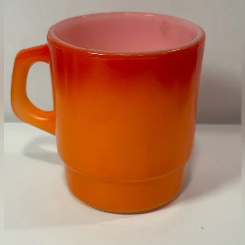Vintage Fire-King Anchor Hocking Stackable Mug | Orange Ombre Milk Glass