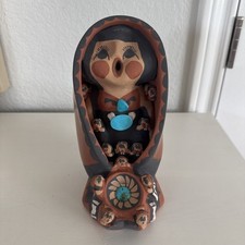 Jemez Pueblo Cuentacuentos Artista Firmado Caroline Sando 12 Niños 8” Alto Pesado
