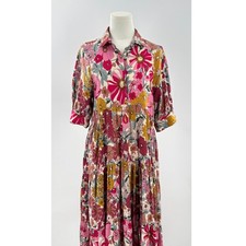 Natural Life Rebecca Floral Midi Dress Shirt Pink Multi Cottagecore Medium M 