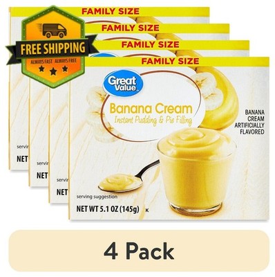 Great Value Banana Cream Family Size Pudding, 5.1 oz (4 Pack)