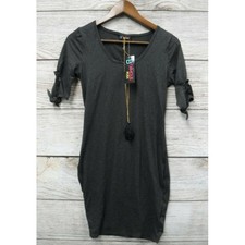 B Famous Dress Womens Size Small Grey Thin Knit Bodycon Dress w/ Necklace New