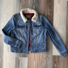 Jean Jacket Fleece Lined Fur Collared Blue Denim Women’s Medium