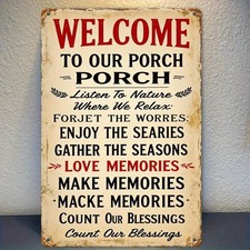 Welcome To Our Porch Metal Sign Vintage Patio Home Wall Art Decoration Gift