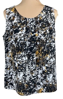 Christopher & Banks Sleeveless Tank Top Blouse Black White Brown Size M Medium