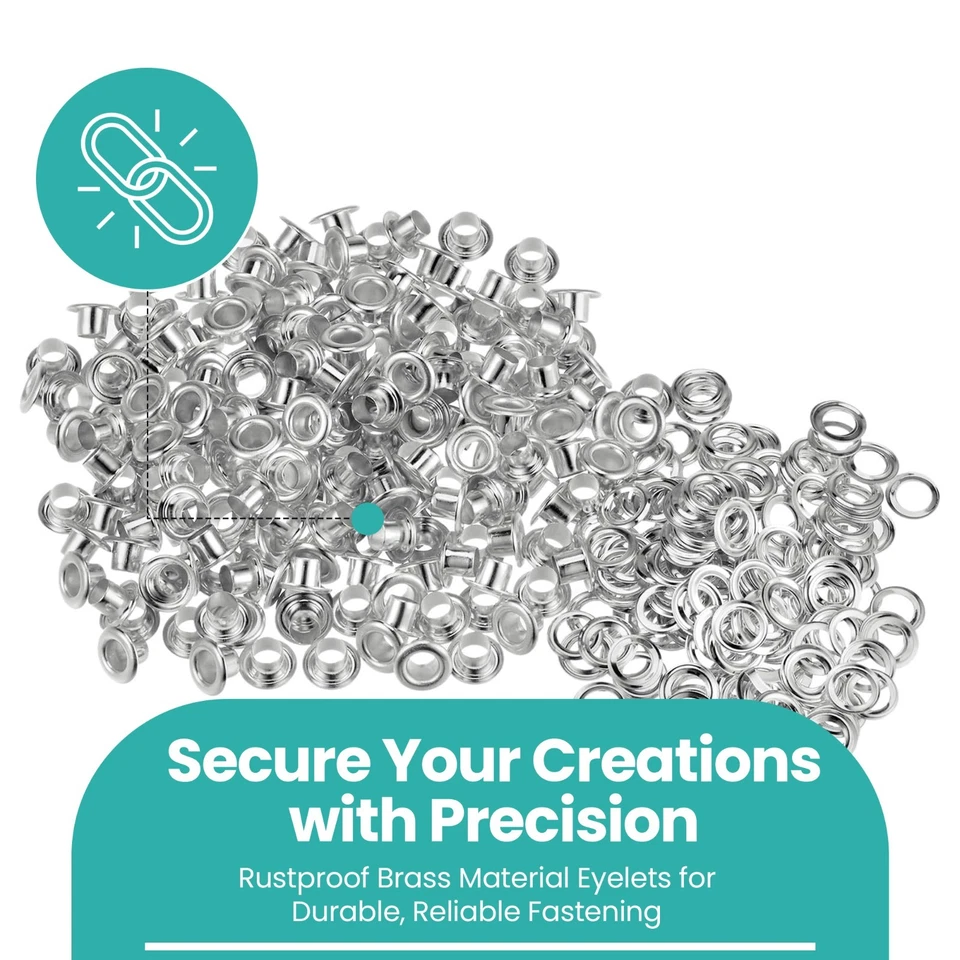 100pcs Rotondo Ottone Occhielli 4mm - 20mm Argento per pelle Tela Artigianato - Immagine 3 di 4