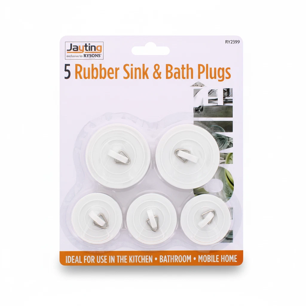 Bath Plug Set 5 Pack Rubber Sink Bath Drain Stoppers Universal Sizes