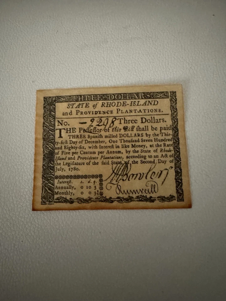 Rhode Island Colonial Currency 1780 Note Rare Reproduction Vintage Collectible - Image 2 of 4
