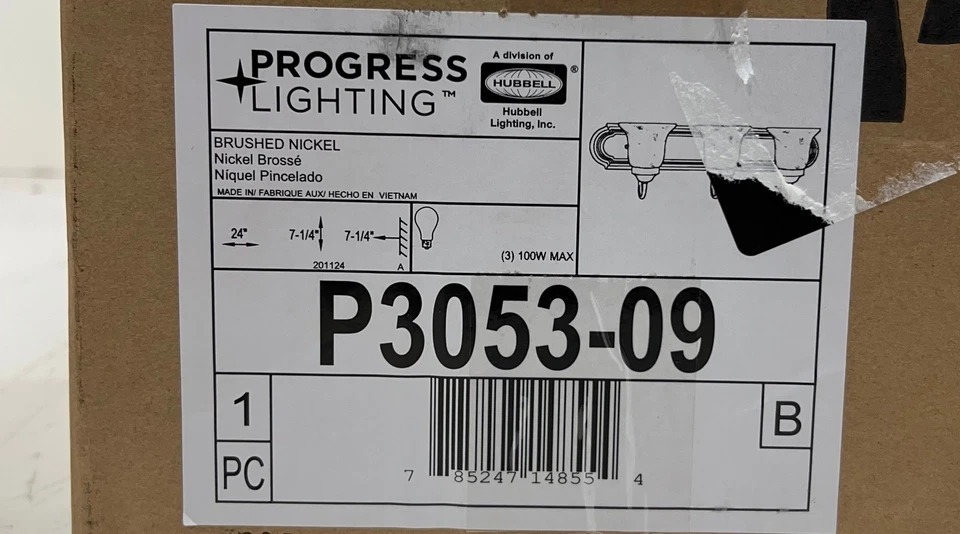 Progress Lighting P3053-09 3-Light Brushed Nickel Bath Light New - Image 2 of 2