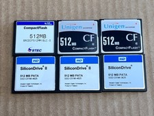 Lot of 6 Mixed 512MB CompactFlash Memory Cards - Western Digital, STEC, Unigen