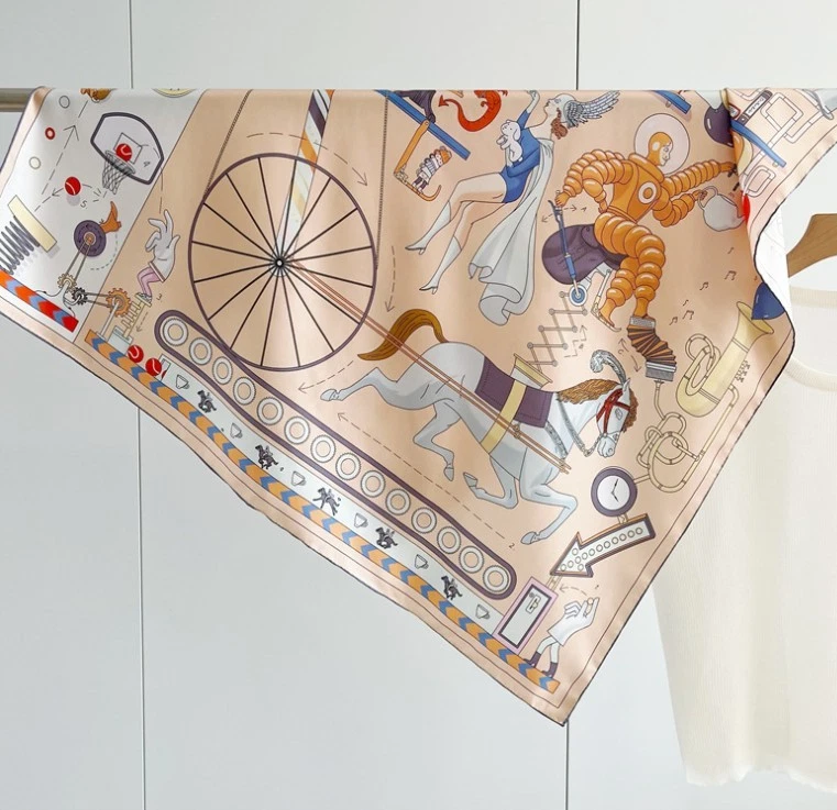 14 Momme Twill 100% Silk Mulberry Scarf 35'' Square Scarf Shawl Wrap Horse Print