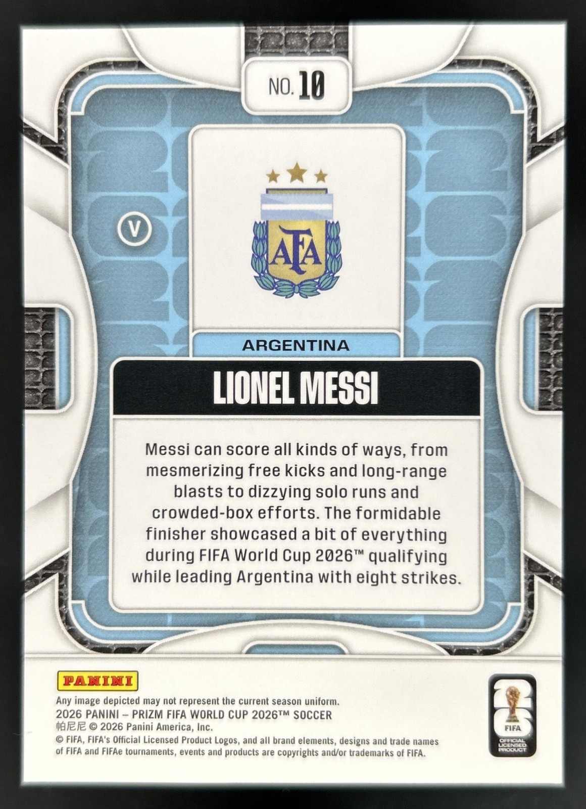 2026 Panini Prizm World Cup Lionel Messi Variation SSP #10 Argentina (B) view 2