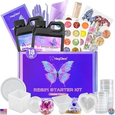 HeyClear 18 oz Epoxy Resin Kit - Crystal Clear, Durable Craft Set with Molds