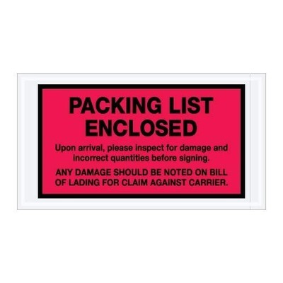 Special Use Packing Envelopes (5 1/2'' x 10'' Full Face, Red ''Packing List Encl...