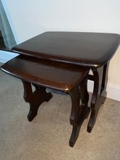 Ercol Set 2 Dark Elm Nest Side Lamp Tables Vintage