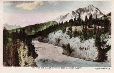 Bow Falls & Cascade Mountain Banff Alberta Canada Hand Colored Real Photo