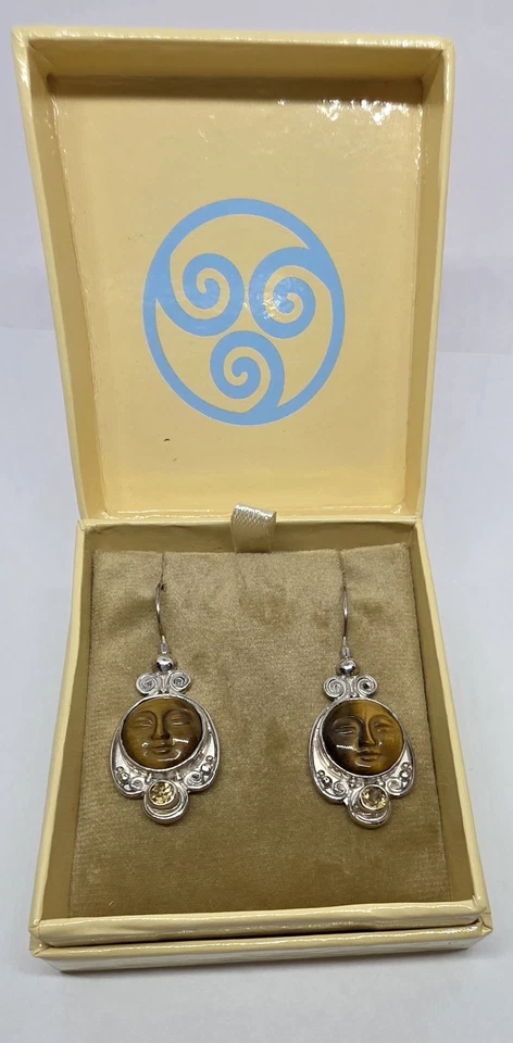 Висячие серьги Sajen с резным тигровым глазом и бразильским цитрином (925 SS) - Изображение 3 из 4