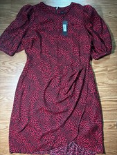 Banana Republic Red/Black Leopard Print Sheath Dress Round Neck Zip Size 14