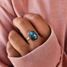 Genuine Labradorite 925 Sterling Silver Oval Ring Gemstone Ring Boho Ring USA