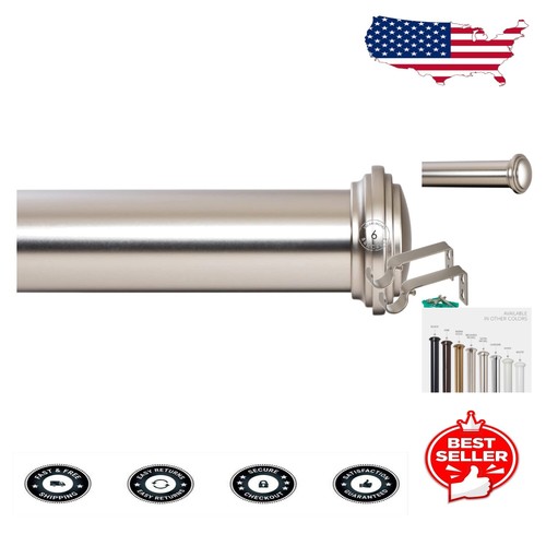 Classic Decorative End Cap Curtain Rod in Satin Nickel, Supports Heavy Draperies