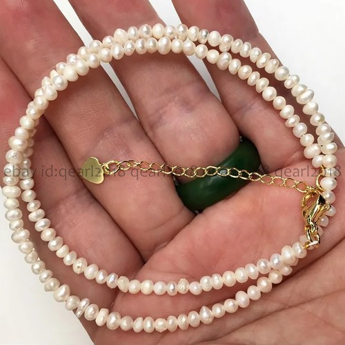 Mini 3-4mm Natural White Freshwater Baroque Pearl Beads Necklace 14-48'' - Picture 14 of 17