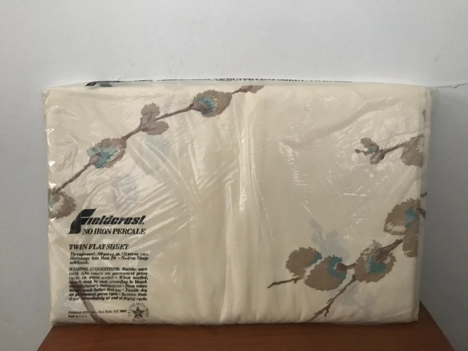 NEW Vtg Fieldcrest Percale Twin Flat Sheet Floral Tree Branches Leaf Made in USA - Image 3 of 3