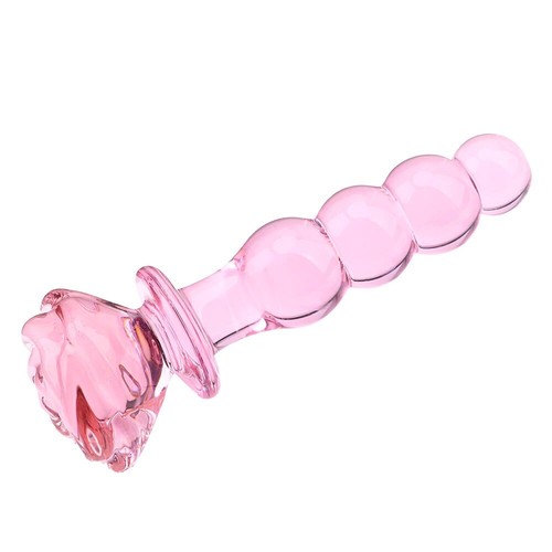 Pink Rose Glass Anal Butt Plug Dildo Beads Anal Trainer Sex Toys for Men Women - Picture 7 of 10