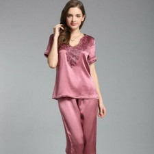 Women's Summer 100 Pure Mulberry Silk Pajamas Set Silk Sleepwear Nightwear 2pcs