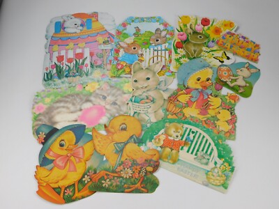 Lot of 11 VTG Easter Holiday Die Cut Wall Window Decorations 6'' to 15''