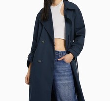 Bershka Cotton Navy Long Trench Coat Size Large