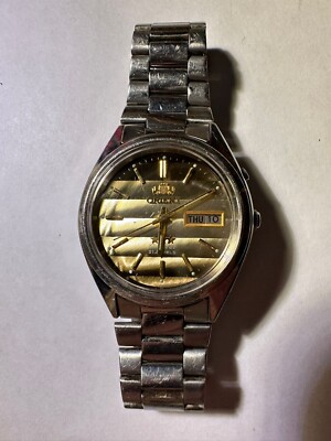Vintage Orient Stars Crystal 21 Jewels Gold Striped Dial Men's