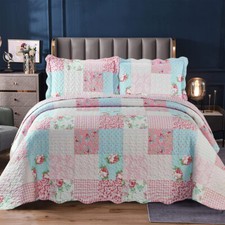 3 Piece Quilted Patchwork Bedspread Throw Single Double King Size Bedding Set