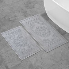 Cotton StoneWash Medallion 17x24/20x32 in. 2-Piece Bath Rug Set Gray