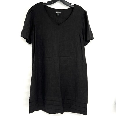 Nicole Miller Original Shift Dress Black Linen Short Sleeve Pleated Hem Medium | eBay Nicole Miller Original Shift Dress Black Linen Short Sleeve Pleated Hem Medium | eBay