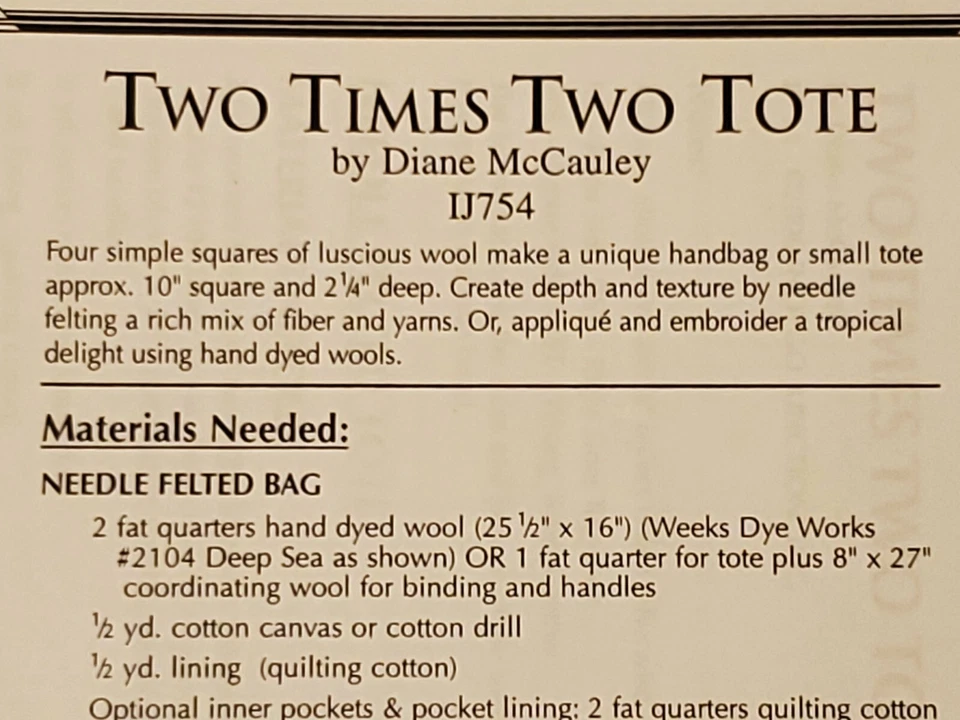 2006 Indygo Junction sewing pattern TWO TIMES TWO tote bag Diane McCauley Design - Image 4 of 4