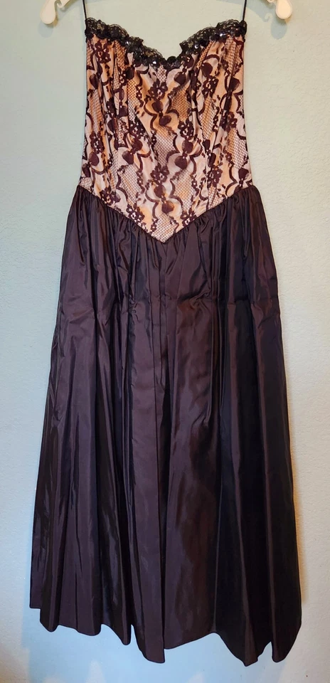 Vestido de Fiesta Gunne Sax Jessica McClintock Años 80 Sin Tirantes Encaje Corpiño Falda Completa 7 Foto 2 de 4