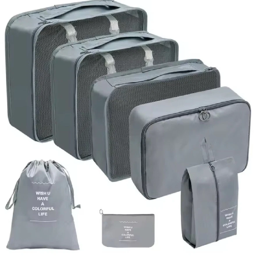 Conjunto de 7 peças organizador de viagem sacos de armazenamento mala cubos de embalagem conjunto estojos - Imagem 3 de 4