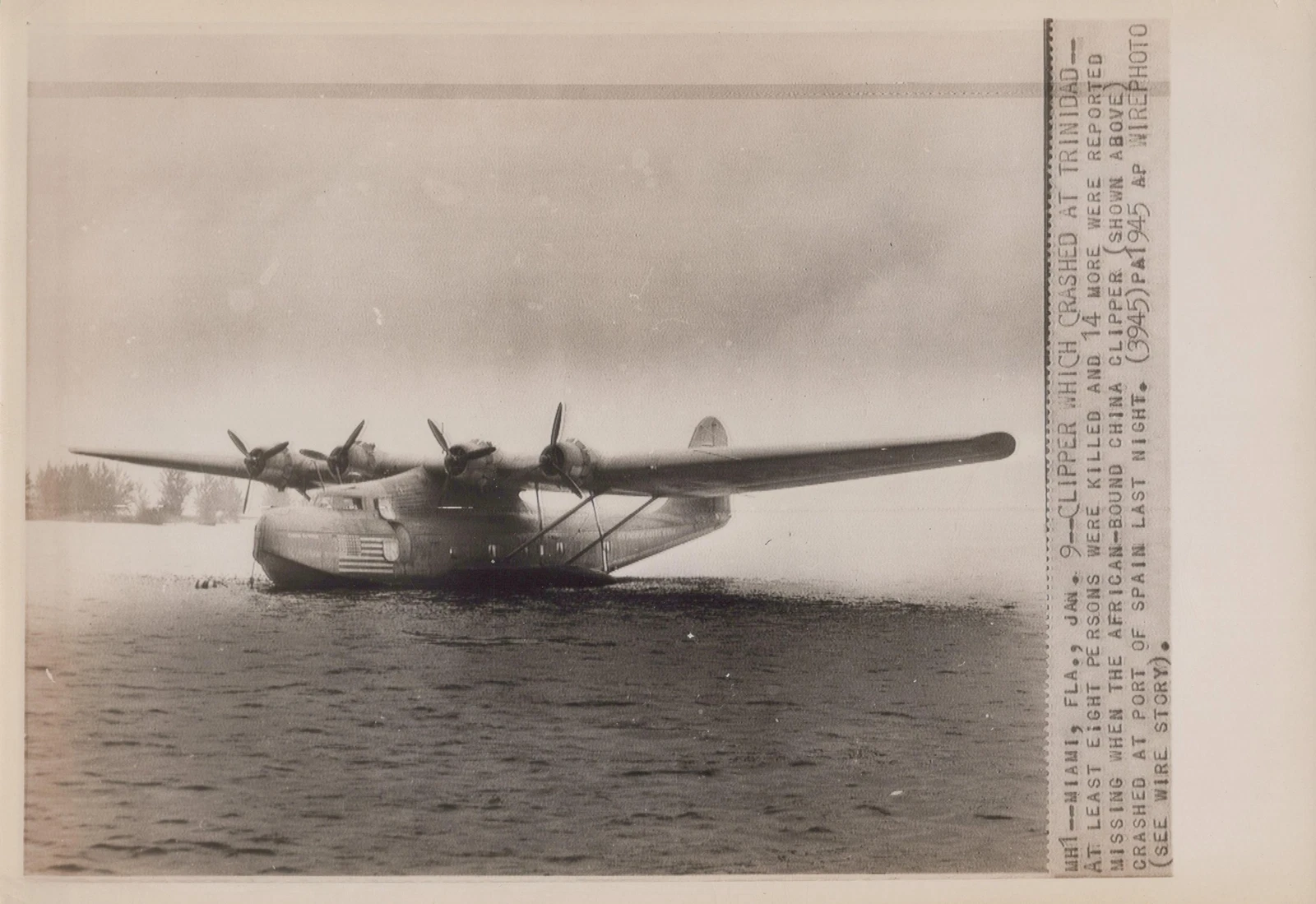第二次世界大戦 US 1940年代 中国 クリッパー クラッシュ トリニダード ポート スペイン-オリジナル写真 - 画像1/2