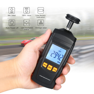 Digital Contact Motor Tachometer LCD Speedometer Rotate Speed Meter Data Hold US