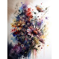 Blumenstrauß üBer Aquarellspritzer Ungerahmter ExtragroßEr Druck