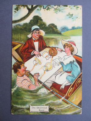 Comic Postkarte Bootfahren den Fluss hinauf Misch & Co Serie 481 Der ungebetene Gast