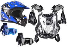 Motocross Combo Kids Chest Protector Blue Helmet Gloves Goggles Youth DOT Boys