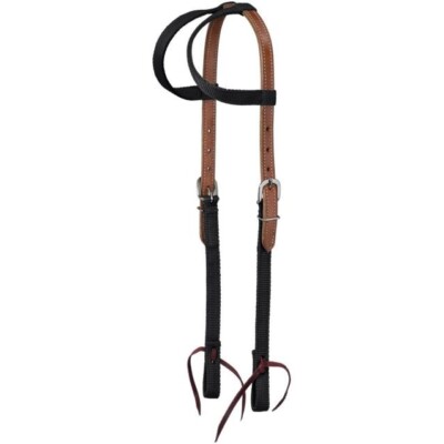 Tough-1 Black Premium Double Ear Horse Sized Hybrid Headstall 42-9941