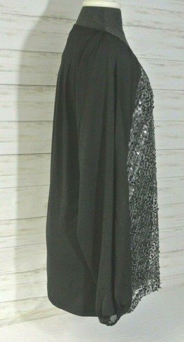 Nuovo con etichetta! Camicia top donna American Glamour Badgley Mischka nera con paillettes GRANDE - Foto 10 di 12