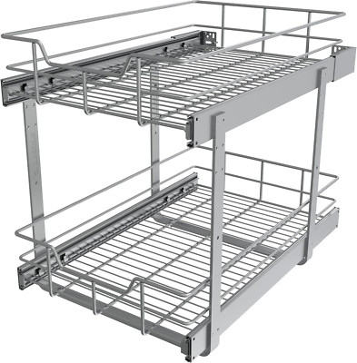 2-Tier Pull Out Cabinet Organizer with Heavy Duty Slide-Out Drawers