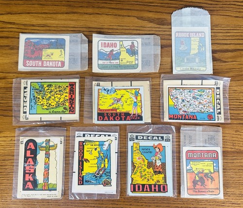 LOT OF 10 STATE TRAVEL DECALS Baxter Lane & Impko Vintage Souvenir NEW Montana