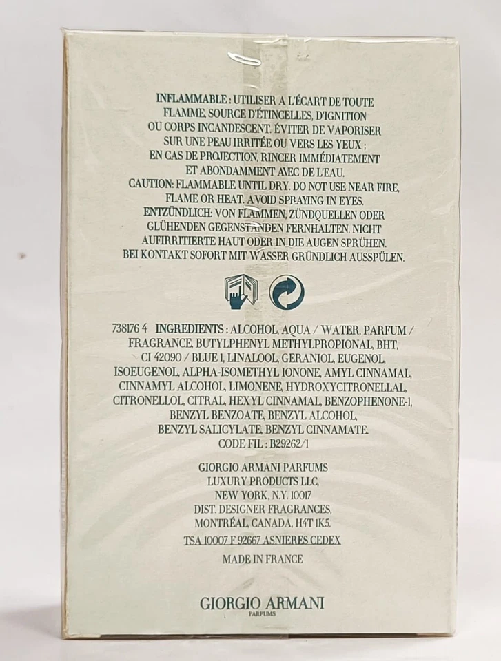 VINTAGE ACQUA DI GIO 50 ML FOR WOMAN GIORGIO ARMANI BATCH CODE  38E402 AÑO 2008 - Imagen 2 de 3