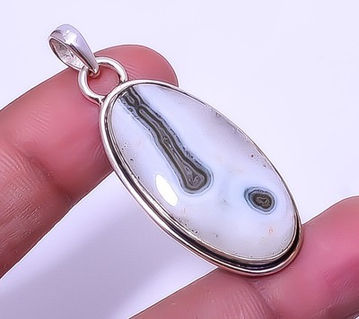 Moss Agate - India 925 Sterling Silver Handmade Pendant 1.95'' T89